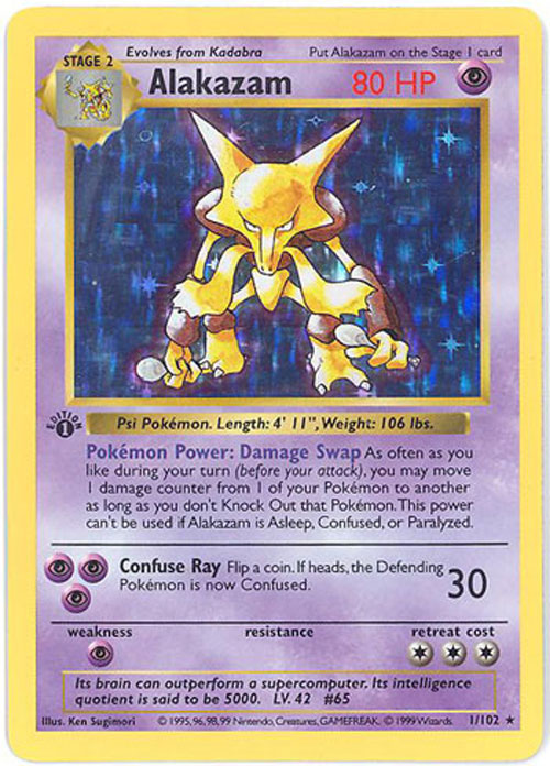 Pokemon Card - Base 1/102 - ALAKAZAM (holo-foil) **1st ...