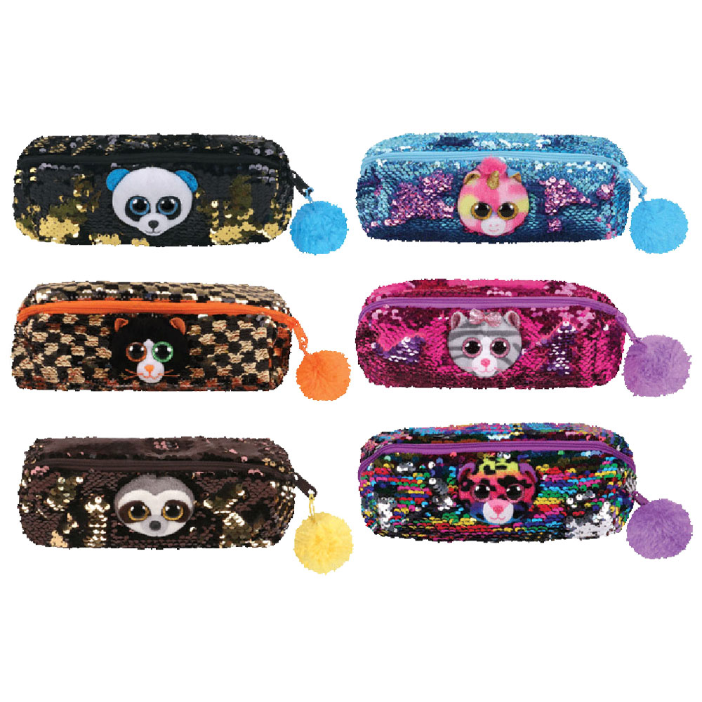 2019 TY Flippables Sequins 8" Bamboo the Panda Fashion Pencil Bag Case MWMTs 