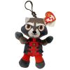 TY Marvel Beanie Baby Clip - ROCKET RACCOON (Plastic Key Clip - 4 inch) (Mint)