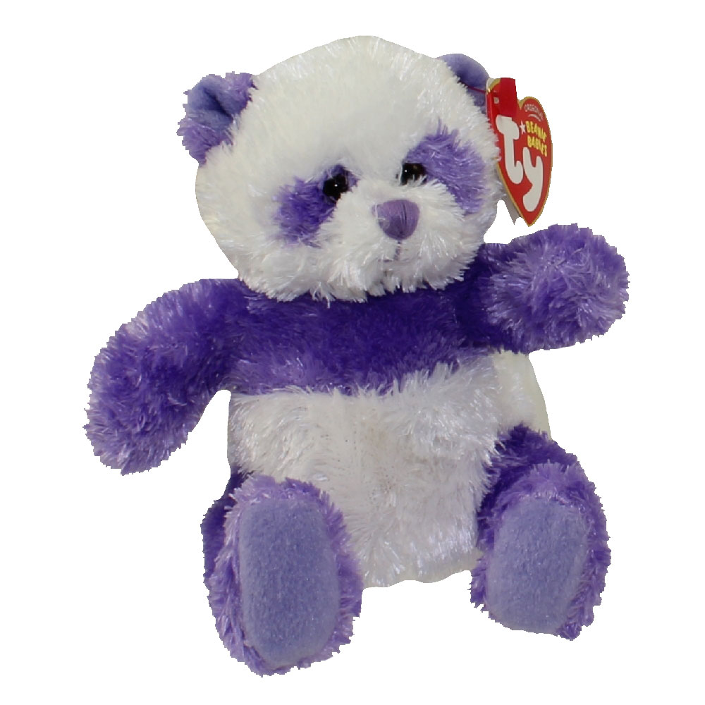purple ty bear with white rose