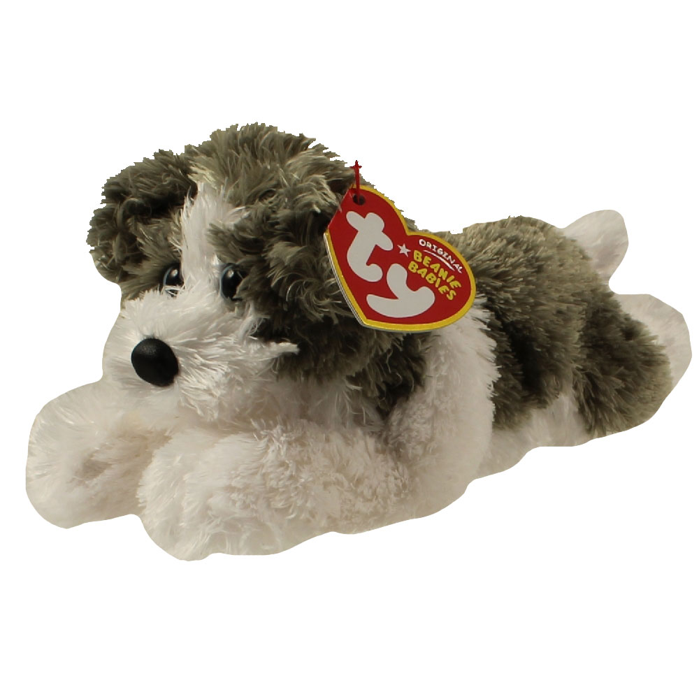 TY Beanie Baby FETCH the Dog (Grey & White Version) (8 inch) (Mint