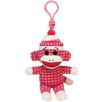 TY Beanie Baby - SOCK MONKEY (Pink Quilted) (Plastic Key Clip) (5.5 inch) (Mint)