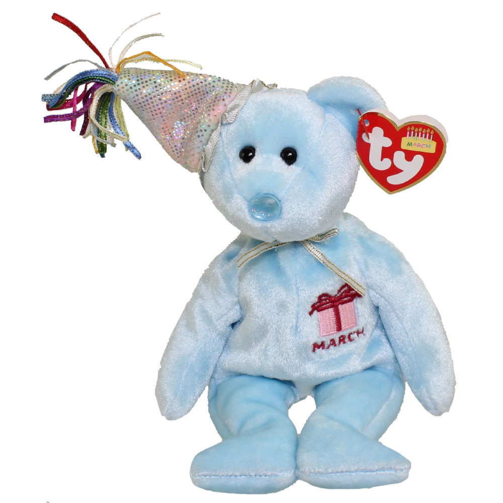 TY Beanie Baby - MARCH the Teddy Birthday Bear (w/ hat) (9.5 inch ...