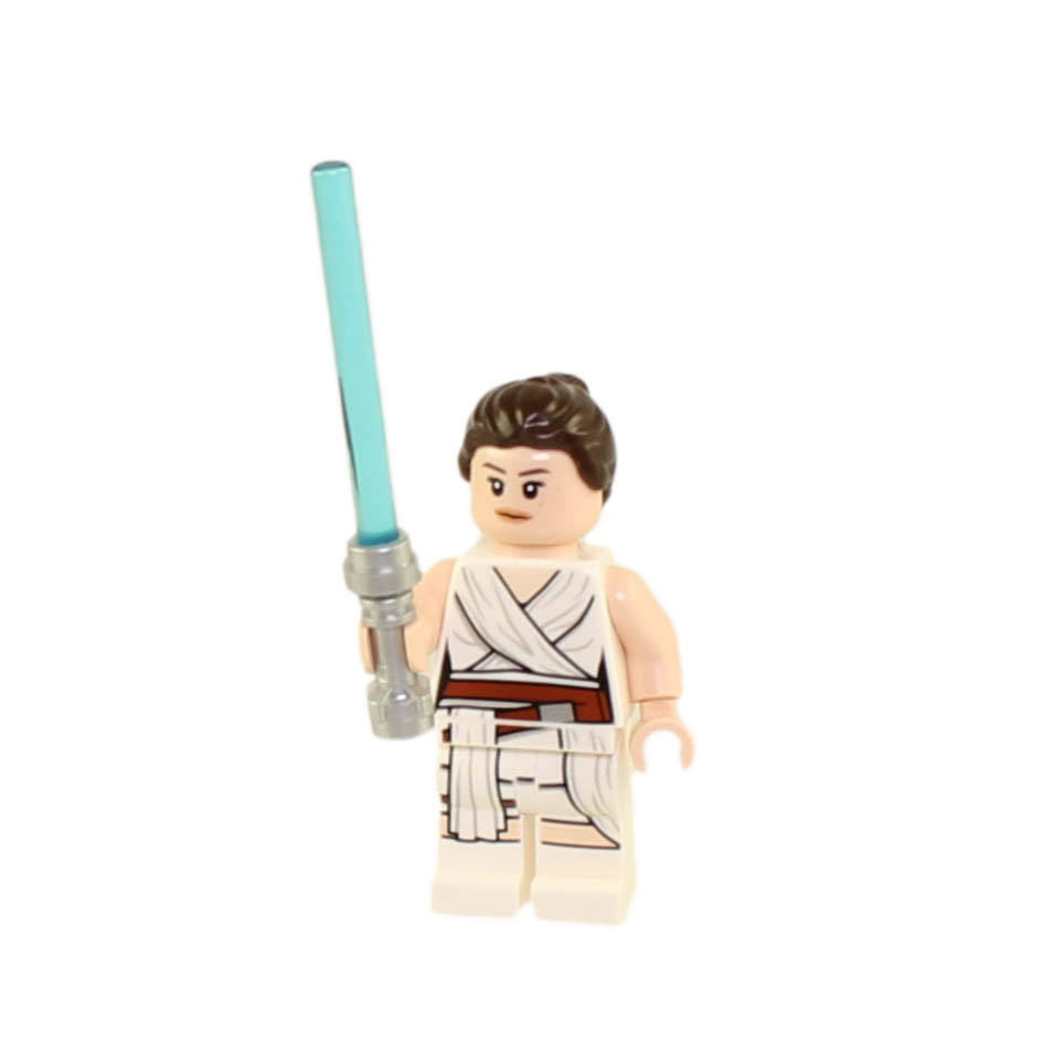 LEGO Minifigure Star Wars REY (White Robe) w/ Blue Lightsaber (Mint)