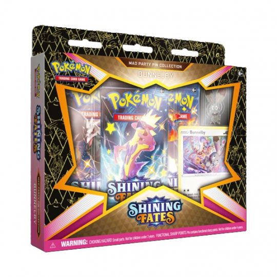 Pokemon Cards - SHINING FATES MAD PARTY PIN COLLECTION (Bunnelby) (1 Pin, 3 Packs & 1 Foil) (New)