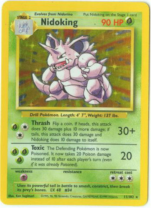 Pokemon Card - Base 11/102 - NIDOKING (holo-foil) (Mint):  Sell2BBNovelties.com: Sell TY Beanie Babies, Action Figures, Barbies, Cards  & Toys selling online