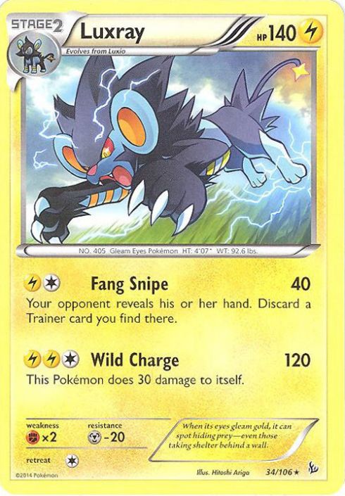 Pokemon Card - XY: Flashfire 34/106 - LUXRAY (rare) (Mint):  Sell2BBNovelties.com: Sell TY Beanie Babies, Action Figures, Barbies, Cards  & Toys selling online