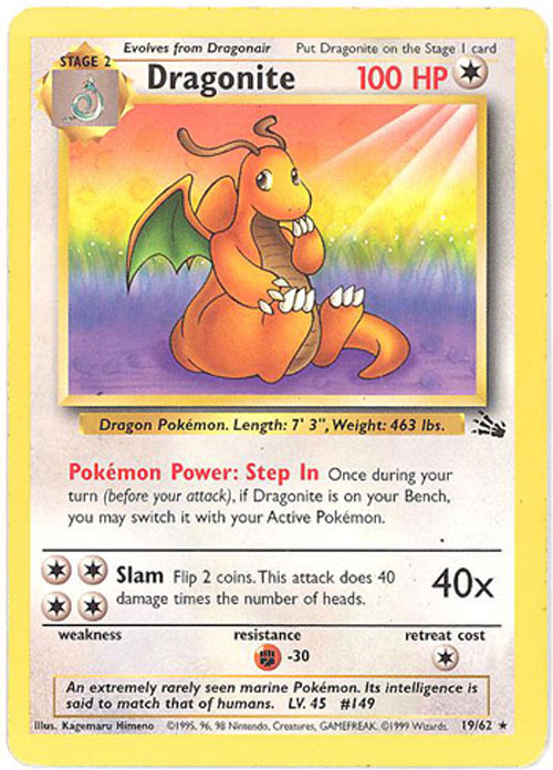 dragonite pokemon card 19 62 Pokemon Card - Fossil 19/62