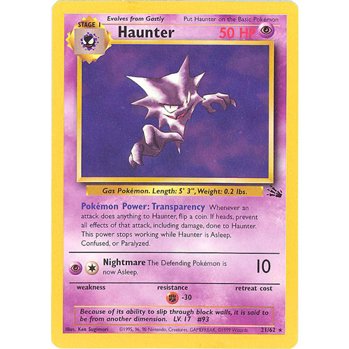 Pokemon Card - Fossil 21/62 - HAUNTER (rare) (Mint): Sell2BBNovelties.com:  Sell TY Beanie Babies, Action Figures, Barbies, Cards & Toys selling online