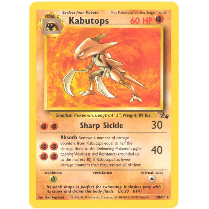 Pokemon Card - Fossil 24/62 - KABUTOPS (rare) (Mint): Sell2BBNovelties.com: Sell TY Beanie Babies, Action Figures, Barbies, Cards & Toys selling online Pokemon Card - Fossil 24/62 - KABUTOPS (rare) (Mint): Sell2BBNovelties.com: Sell TY Beanie Babies, Action Figures, Barbies, Cards & Toys selling online