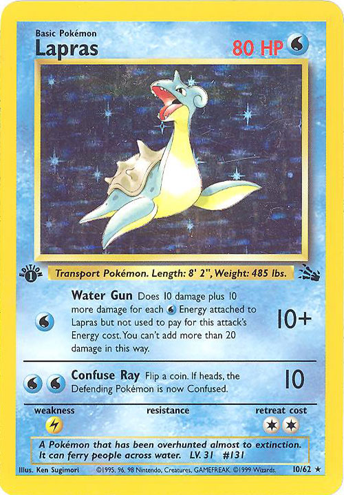 Holographic Pokmon Lapras Holo Rare Pokemon Card From Fossil Set (#10/62)  - Near Mint Condition Lapras Psa 10