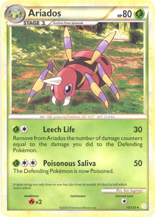Pokemon Card - Heart Gold Soul Silver 15/123 - ARIADOS (rare) (Mint)