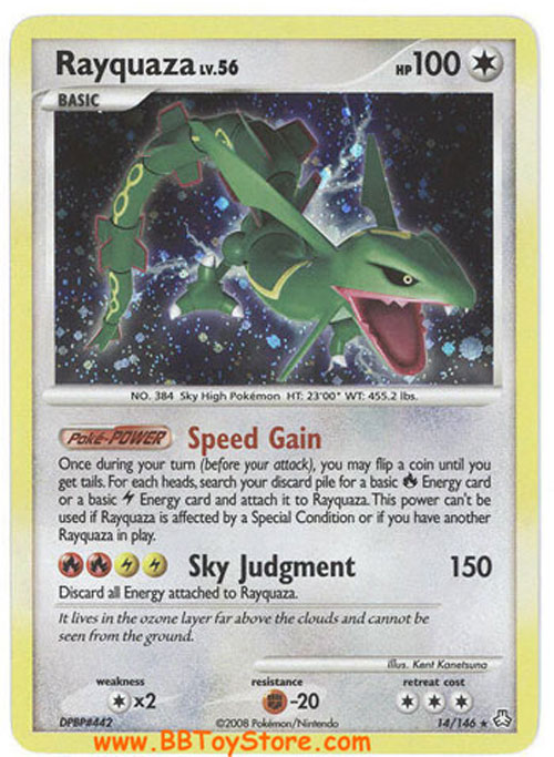 Pokemon Card - D&P: Legends Awakened 14/146 - RAYQUAZA Lv.56 (holo-foil)  (Mint): Sell2BBNovelties.com: Sell TY Beanie Babies, Action Figures,  Barbies, Cards & Toys selling online