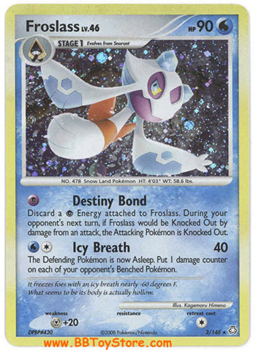 Pokemon Card - D&P: Legends Awakened 3/146 - FROSLASS Lv.46 (holo-foil)  (Mint): Sell2BBNovelties.com: Sell TY Beanie Babies, Action Figures,  Barbies, Cards & Toys selling online
