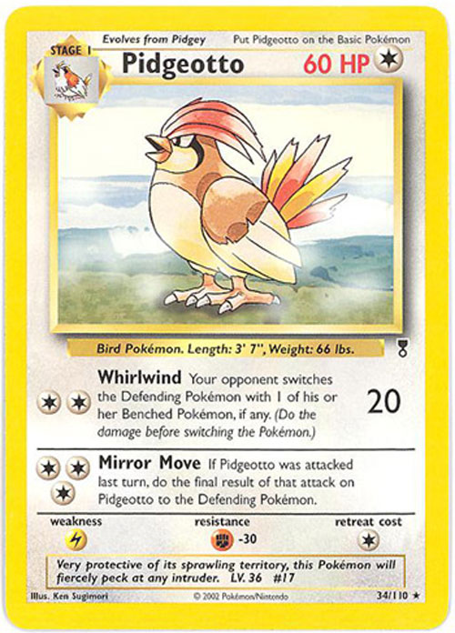 Pokemon Card - Legendary Collection 34/110 - PIDGEOTTO (rare) (Mint):  Sell2BBNovelties.com: Sell TY Beanie Babies, Action Figures, Barbies, Cards  & Toys selling online