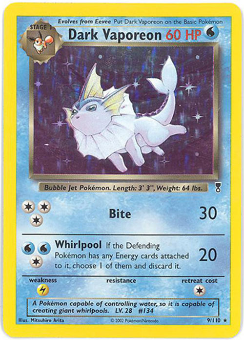 holographic vaporeon pokemon card Pokemon Card Vaporeon Lv.42 No.134 Old Back Nintendo Holo VG Japanese main image 0