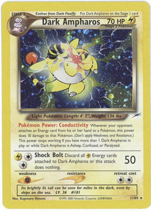 Pokemon Card - Neo Destiny 1/105 - DARK AMPHAROS (holo-foil) (Mint):  Sell2BBNovelties.com: Sell TY Beanie Babies, Action Figures, Barbies, Cards  & Toys selling online