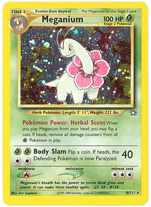 Pokemon Card - Neo Genesis 10/111 - MEGANIUM (holo-foil) (Mint):  Sell2BBNovelties.com: Sell TY Beanie Babies, Action Figures, Barbies, Cards  & Toys selling online