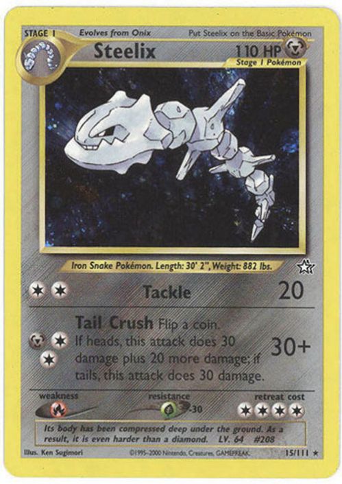 Pokemon Card - Neo Genesis 15/111 - STEELIX (holo-foil) (Mint):  Sell2BBNovelties.com: Sell TY Beanie Babies, Action Figures, Barbies, Cards  & Toys selling online