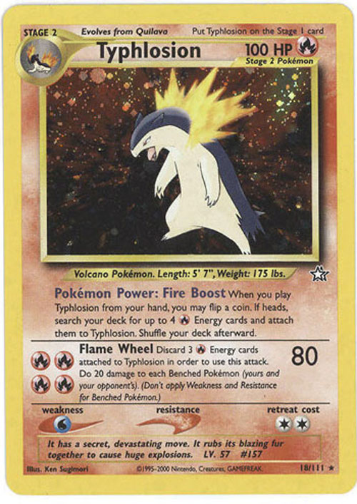 Pokemon Card - Neo Genesis 18/111 - TYPHLOSION (holo-foil) (Mint): Sell2BBNovelties.com: Sell TY Beanie Babies, Action Figures, Barbies, Cards & Toys selling online Pokemon Card - Neo Genesis 18/111 - TYPHLOSION (holo-foil) (Mint): Sell2BBNovelties.com: Sell TY Beanie Babies, Action Figures, Barbies, Cards & Toys selling online