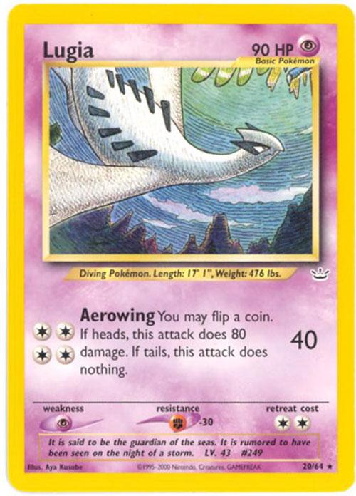 Pokemon Card - Neo Revelation 20/64 - LUGIA (rare) (Mint):  Sell2BBNovelties.com: Sell TY Beanie Babies, Action Figures, Barbies, Cards  & Toys selling online