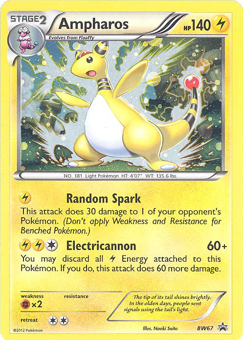 Pokemon Card Promo #BW67 - AMPHAROS (holo-foil promo):  Sell2BBNovelties.com: Sell TY Beanie Babies, Action Figures, Barbies, Cards  & Toys selling online