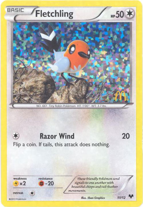 Pokemon Card McDonald's Promo 11 FLETCHLING (holo