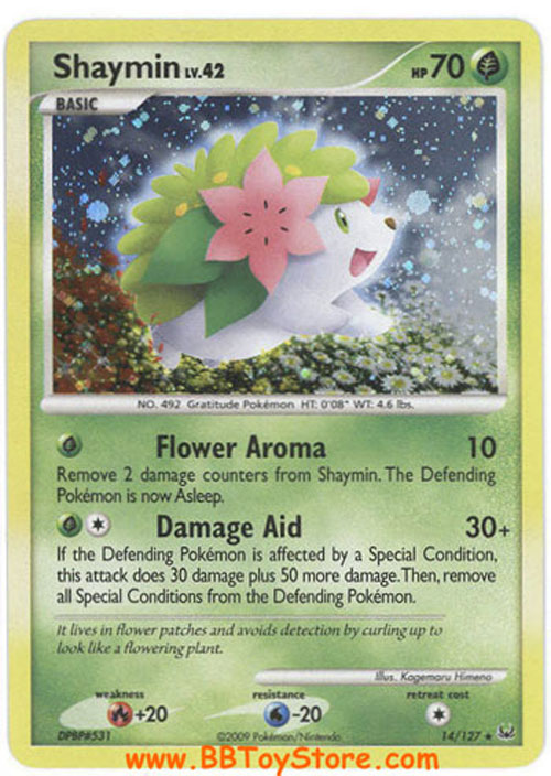 Pokemon Card - Platinum 14/127 - SHAYMIN Lv.42 (holo-foil) (Mint): Sell2BBNovelties.com: Sell TY Beanie Babies, Action Figures, Barbies, Cards & Toys selling online Pokemon Card - Platinum 14/127 - SHAYMIN Lv.42 (holo-foil) (Mint): Sell2BBNovelties.com: Sell TY Beanie Babies, Action Figures, Barbies, Cards & Toys selling online