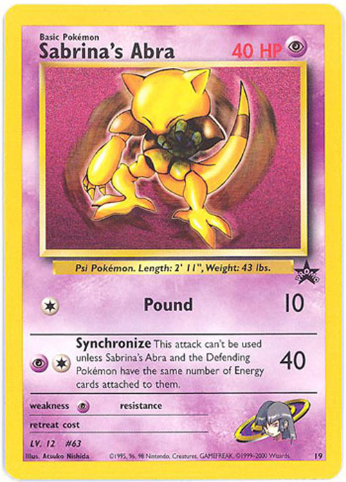 Pokemon Card - Black Star Promo #19 - SABRINA'S ABRA: Sell2BBNovelties.com:  Sell TY Beanie Babies, Action Figures, Barbies, Cards & Toys selling online