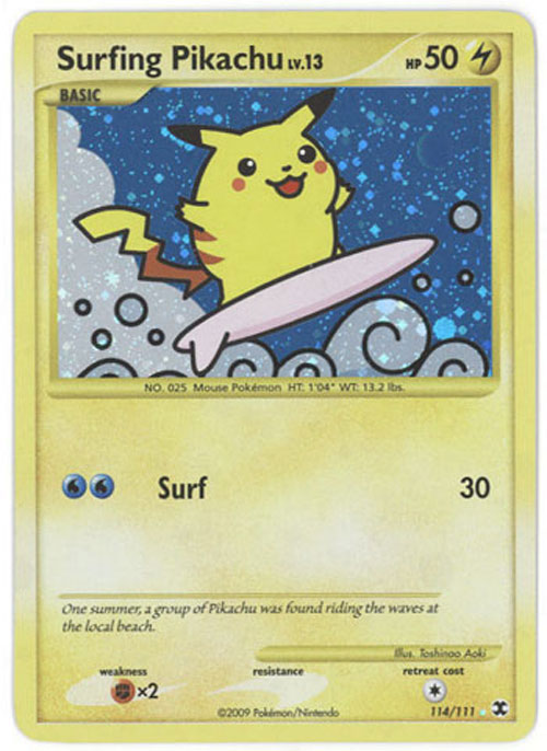 Pokemon Card - PL: Rising Rivals 114/111 - SURFING PIKACHU (holo-foil)  (Mint): Sell2BBNovelties.com: Sell TY Beanie Babies, Action Figures,  Barbies, Cards & Toys selling online
