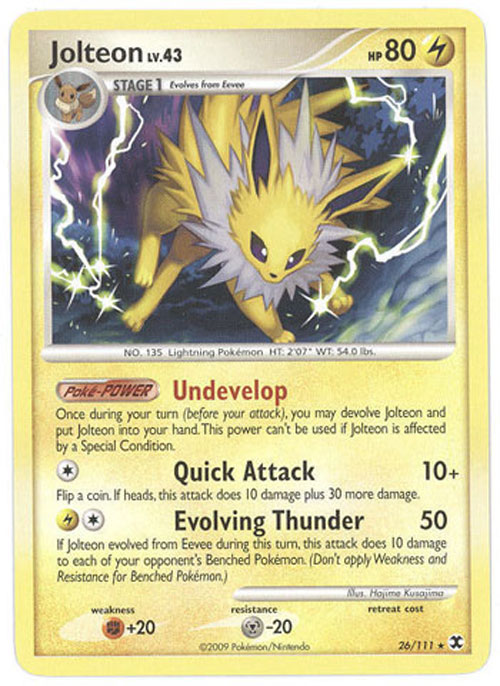 Pokemon Card - PL: Rising Rivals 26/111 - JOLTEON Lv.43 (rare) (Mint): Sell2BBNovelties.com: Sell TY Beanie Babies, Action Figures, Barbies, Cards & Toys selling online Pokemon Card - PL: Rising Rivals 26/111 - JOLTEON Lv.43 (rare) (Mint): Sell2BBNovelties.com: Sell TY Beanie Babies, Action Figures, Barbies, Cards & Toys selling online