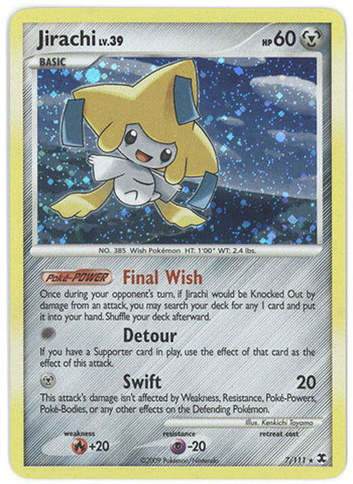 Pokemon Card - PL: Rising Rivals 7/111 - JIRACHI Lv.39 (holo-foil) (Mint):  Sell2BBNovelties.com: Sell TY Beanie Babies, Action Figures, Barbies, Cards  & Toys selling online