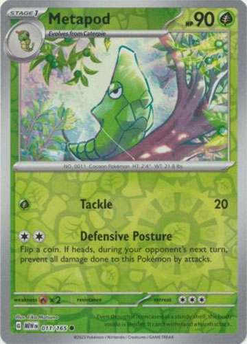 Carta Pokémon Metapod 011/165 - Colección 151, Lámina Inversa (holo), Individual