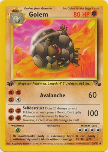 Pokemon Card - Fossil 36/62 - GOLEM (uncommon) *1st Edition* (Mint): Sell2BBNovelties.com: Sell TY Beanie Babies, Action Figures, Barbies, Cards & Toys selling online Pokemon Card - Fossil 36/62 - GOLEM (uncommon) *1st Edition* (Mint): Sell2BBNovelties.com: Sell TY Beanie Babies, Action Figures, Barbies, Cards & Toys selling online