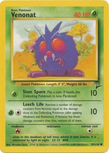 Pokemon Card - Base 2 Set 97/130 - VENONAT (common) (Mint)