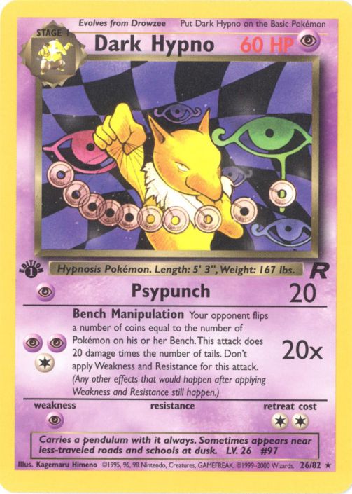 Pokemon Card - Team Rocket 26/82 - DARK HYPNO (rare) *1st Edition* (Mint): Sell2BBNovelties.com: Sell TY Beanie Babies, Action Figures, Barbies, Cards & Toys selling online Pokemon Card - Team Rocket 26/82 - DARK HYPNO (rare) *1st Edition* (Mint): Sell2BBNovelties.com: Sell TY Beanie Babies, Action Figures, Barbies, Cards & Toys selling online