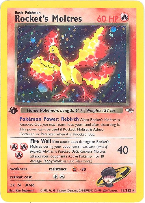1995 moltres pokemon card Rocket's (12/132) [Gym Heroes Unlimited] Colorless Artist Blaine's Moltres Gym Heroes |