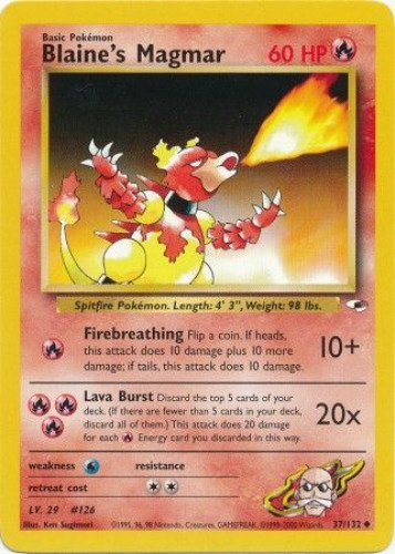 Pokemon Card - Gym Heroes 37/132 - BLAINE'S MAGMAR (uncommon) (Mint):  Sell2BBNovelties.com: Sell TY Beanie Babies, Action Figures, Barbies, Cards  & Toys selling online
