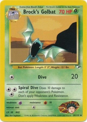 Pokemon Card - Gym Heroes 39/132 - BROCK'S GOLBAT (uncommon) (Mint):  Sell2BBNovelties.com: Sell TY Beanie Babies, Action Figures, Barbies, Cards  & Toys selling online