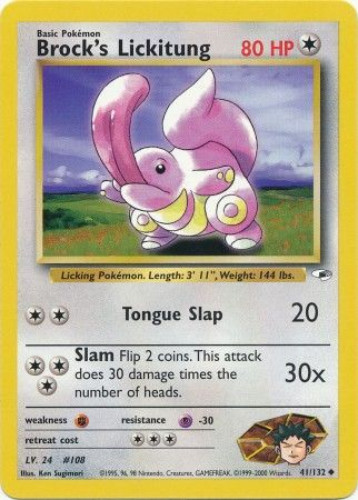 Pokemon Card - Gym Heroes 41/132 - BROCK'S LICKITUNG (uncommon) (Mint):  Sell2BBNovelties.com: Sell TY Beanie Babies, Action Figures, Barbies, Cards  & Toys selling online