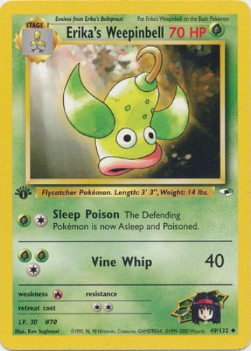 Pokemon Card - Gym Heroes 49/132 - ERIKA'S WEEPINBELL (uncommon) *1st Edition* (Mint)