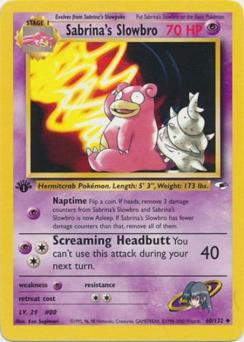 Pokemon Card - Gym Heroes 60/132 - SABRINA'S SLOWBRO (uncommon) *1st  Edition* (Mint)