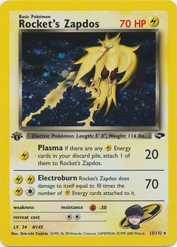 Pokemon Card - Gym Challenge 15/132 - ROCKET'S ZAPDOS (holo-foil) *1st Edition* (Mint): Sell2BBNovelties.com: Sell TY Beanie Babies, Action Figures, Barbies, Cards & Toys selling online Pokemon Card - Gym Challenge 15/132 - ROCKET'S ZAPDOS (holo-foil) *1st Edition* (Mint): Sell2BBNovelties.com: Sell TY Beanie Babies, Action Figures, Barbies, Cards & Toys selling online