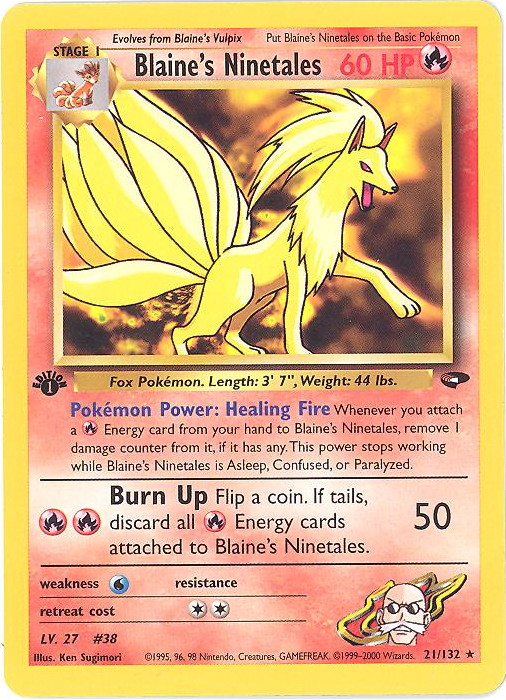 Pokemon Card - Gym Challenge 21/132 - BLAINE'S NINETALES (rare) *1st  Edition* (Mint): Sell2BBNovelties.com: Sell TY Beanie Babies, Action  Figures, Barbies, Cards & Toys selling online