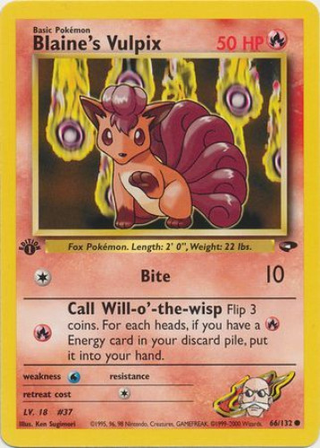 Pokemon Card - Gym Challenge 66/132 - BLAINE'S VULPIX (common) *1st  Edition* (Mint): Sell2BBNovelties.com: Sell TY Beanie Babies, Action  Figures, Barbies, Cards & Toys selling online
