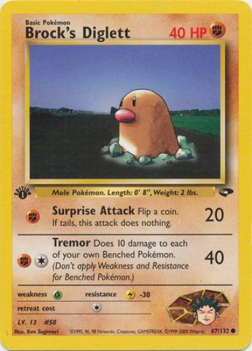 Pokemon Card - Gym Challenge 67/132 - BROCK'S DIGLETT (common) *1st  Edition* (Mint): Sell2BBNovelties.com: Sell TY Beanie Babies, Action  Figures, Barbies, Cards & Toys selling online