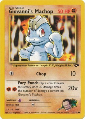 Pokemon Card - Gym Challenge 72/132 - GIOVANNI'S MACHOP (common) (Mint):  Sell2BBNovelties.com: Sell TY Beanie Babies, Action Figures, Barbies, Cards  & Toys selling online
