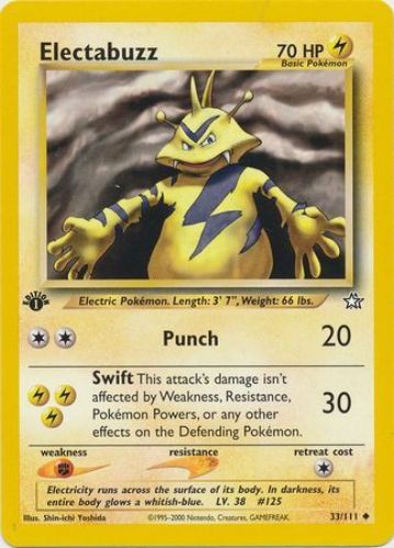 Pokemon Card - Neo Genesis 33/111 - ELECTABUZZ (uncommon) *1st Edition*  (Mint): Sell2BBNovelties.com: Sell TY Beanie Babies, Action Figures,  Barbies, Cards & Toys selling online