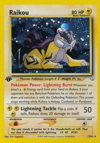 Pokemon Card - Neo Revelation 13/64 - RAIKOU (holo-foil) *1st Edition*  (Mint): Sell2BBNovelties.com: Sell TY Beanie Babies, Action Figures,  Barbies, Cards & Toys selling online
