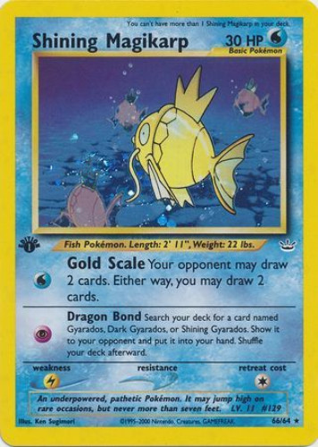 Pokemon Card - Neo Revelation 66/64 - SHINING MAGIKARP (holo-foil) *1st  Edition* (Mint): Sell2BBNovelties.com: Sell TY Beanie Babies, Action  Figures, Barbies, Cards & Toys selling online